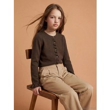 LC Waikiki Lcw Kids Kahverengi Bisiklet Yaka Kız Çocuk Triko Hırka