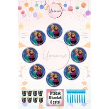 Umamiçe Frozen Elsa Temalı Tabak, Bardak ve Çatal Seti – 8 Adet Tabak + 8 Adet Bardak + 8 Adet Çatal