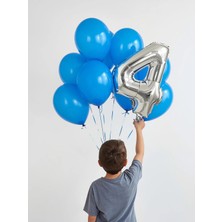 Umamiçe 4 Rakam Balon Seti – 40 Inç (100 Cm) Folyo Balon + 10 Adet Metalik Mavi Balon