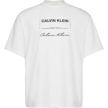Calvin Klein Calvın Kleın Erkek Marka Logolu Günlük Kullanıma Uygun Beyaz T-Shirt LV04RE827G Yaf