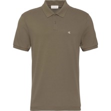 Calvin Klein Calvın Kleın Erkek Marka Logolu Organik Pamuklu Polo Yakalı Kısa  Kollu Günlük Kullanıma Uygun Şık Görünümlü Haki Polo Yaka T-Shirt LV040EM269 Vfb