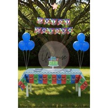 Umamiçe Pijamaskeliler Mini Parti Seti – Masa Örtüsü + Banner + 10 Metalik Mavi Balon
