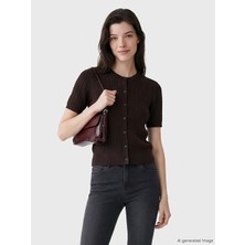 LC Waikiki Lcw Comfort Kahverengi Bisiklet Yaka Saç Örgüsü Desenli Kadın Triko Hırka
