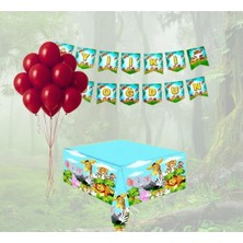 Umamiçe Safari Parti Seti – 10 Kırmızı Balon + Banner + Masa Örtüsü