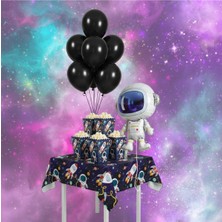 Umamiçe Uzay Parti Seti – 10 Siyah Balon + 8'li Mısır Kutusu + Folyo Balon + Masa Örtüsü