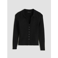 LC Waikiki Lcw Vision Siyah Polo Yaka Kadın Triko Hırka