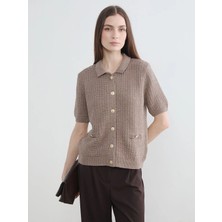 LC Waikiki Lcw Everyday Kahverengi Polo Yaka Dokulu Kadın Triko Hırka