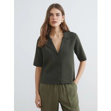 LC Waikiki Lcw Everyday Haki Ceket Yaka Kadın Triko Hırka