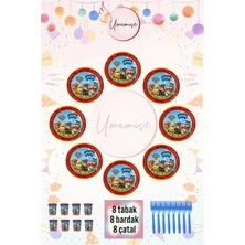 Umamiçe Paw Patrol Temalı Tabak, Bardak ve Çatal Seti – 8 Adet Tabak + 8 Adet Bardak + 8 Adet Çatal