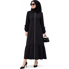 Fresh Moda Kadın Fermuarlı Fırfır Detaylı Günlük Rahat Kesim Ferace