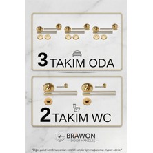 Brawon Vega Gold Saten Titanyum Kaplama Paslanmaz Kapı Kolu Seti - 3 Takım Oda + 2 Takım Wc
