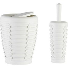 Primanova Palm Modern Stil Beyaz Çöp Kovası ve Klozet Fırçası Takımı Kolay Temizlik İçin