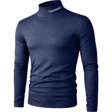 Ghassy Co. Erkek Balıkçı Yaka Pamuklu Likralı Vücuda Oturan Uzun Kollu Slim Fit Günlük Tişört