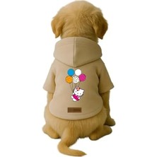 Calperia Baskılı Bej Kapüşonlu Köpek ve Kedi Kıyafeti - 4xl