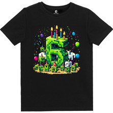 EZ Design Minecraft Doğum Günü 6 Yaş Baskılı T-Shirt