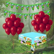 Umamiçe Safari Parti Seti – 10 Kırmızı Balon + Flama + Masa Örtüsü