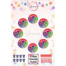 Umamiçe Pijamaskeliler Temalı Tabak, Bardak ve Çatal Seti – 8 Tabak + 8 Bardak + 8 Çatal