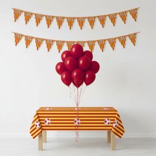 Umamiçe Sarı Kırmızı Parti Seti – 10 Kırmızı Balon + Flama + Masa Örtüsü