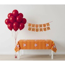 Umamiçe Sarı Kırmızı Parti Seti – 10 Kırmızı Balon + Banner + Masa Örtüsü