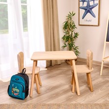 Just Home Montessori 2 Sandalye 1 Masalı Çocuk Çalışma Masası Takımı - Ebru - 50X45X60 cm