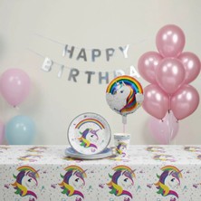 Umamiçe Unıcorn Mini Parti Seti – 10 Pembe Balon + 8'li Tabak Bardak + Folyo Balon + Masa Örtüsü