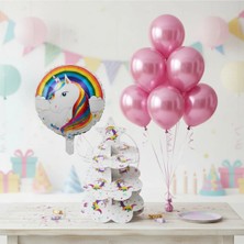 Umamiçe Unıcorn Parti Seti – 10 Pembe Balon + Folyo Balon + Kek Standı