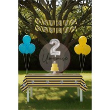 Umamiçe Sarı Lacivert Temalı 2 Yaş Doğum Günü Parti Seti – Masa Örtüsü + Banner + 2 Rakam Balonu + Balonlar