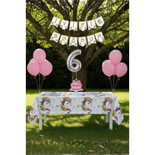 Umamiçe Unicorn Temalı 6 Yaş Doğum Günü Parti Seti – Masa Örtüsü + Banner + Balonlar
