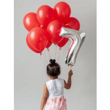 Umamiçe 7 Rakam Balon Seti – 40 Inç (100 Cm) Folyo Balon + 10 Adet Metalik Kırmızı Balon