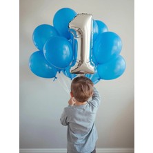 Umamiçe 1 Rakam Balon Seti – 40 Inç (100 Cm) Folyo Balon + 10 Adet Metalik Mavi Balon
