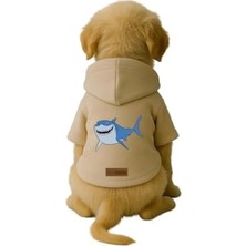 Calperia Baskılı Bej Kapüşonlu Köpek ve Kedi Kıyafeti - L