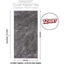 Brano 30X60 cm Kendinden Yapışkanlı Duvar,banyo,tezgah Arası Kaplama Antrasit Mermer 12 Adet