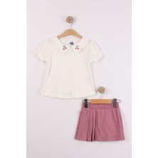 Joy Kids Kız Çocuk Jakarlı %100 Pamuk Günlük Takım (3-6yaş) (Beyaz-Mürdüm)