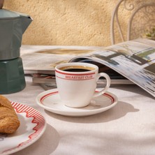 Evidea Kitchen Kruvasan 2 Kişilik Kahve Fincanı - Krem / Kırmızı - 90 ml