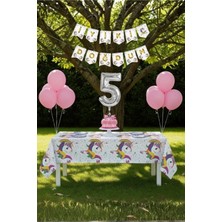 Umamiçe Unicorn Temalı 5 Yaş Doğum Günü Parti Seti – Masa Örtüsü + Banner + Balonlar