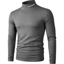 Ghassy Co. Erkek Balıkçı Yaka Pamuklu Likralı Vücuda Oturan Uzun Kollu Slim Fit Günlük Tişört