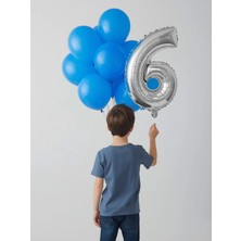 Umamiçe 6 Rakam Balon Seti – 40 Inç (100 Cm) Folyo Balon + 10 Adet Metalik Mavi Balon