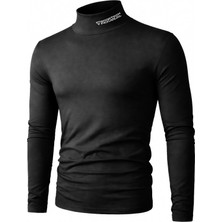 Ghassy Co. Erkek Balıkçı Yaka Pamuklu Likralı Vücuda Oturan Uzun Kollu Slim Fit Günlük Tişört