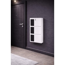 Karlı 3'lü Kilitli Beyaz ( Siyah Ahşap Desenli ) Metal Ayakkabılık