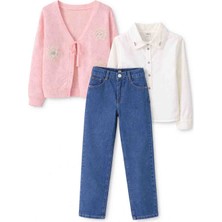 Kız Çocuk Hırka Gömlek Jean Pantolon 3’lü Takım