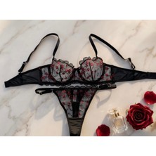 Çicekli Brode Sütyen Takımı