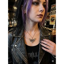 Vintage Takı Gothic Punk Tarz Skull Moth (Kuru Kafa Güve) Detaylı Antik Gümüş Kolye