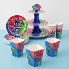 Umamiçe Pijamaskeliler Parti Seti – 8'li Mısır Kutusu + 8'li Tabak Bardak + Kek Standı