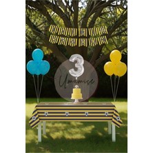 Umamiçe Sarı Lacivert Temalı 3 Yaş Doğum Günü Parti Seti – Masa Örtüsü + Banner + 3 Rakam Balonu + Balonlar
