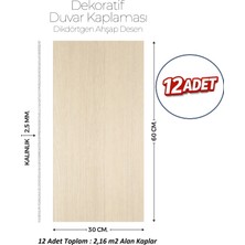 Brano 30X60 cm Kendinden Yapışkanlı Duvar,banyo,tezgah Arası Kaplama Doğal Ahşap Desen 12 Adet