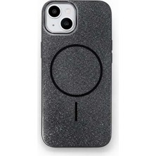 Fenza iPhone 14 Uyumlu Telefon Kılıfı Magsafe Wireless Şarj Özellikli Simli Siyah Renkli