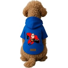 Calperia Baskılı Mavi Kapüşonlu Köpek ve Kedi Kıyafeti - M