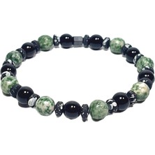 JTSS26BLK1804 Jasper, Onyx ve Hematit Doğaltaş Esnek Yeşil Siyah 8 mm Garantili Janti Bileklik