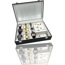 PremiumPort Şık 9'lu Takı Seti Bileklik, Yüzük ve Kol Düğmesi Kutusu Siyah Beyaz