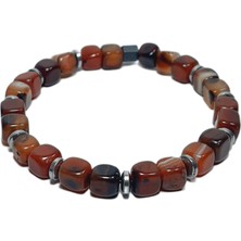 JTSS26BLK1821 Lapis Lazuli Onyx Hematit Doğaltaş Mavi Siyah 8 mm Garantili Esnek Janti Bileklik